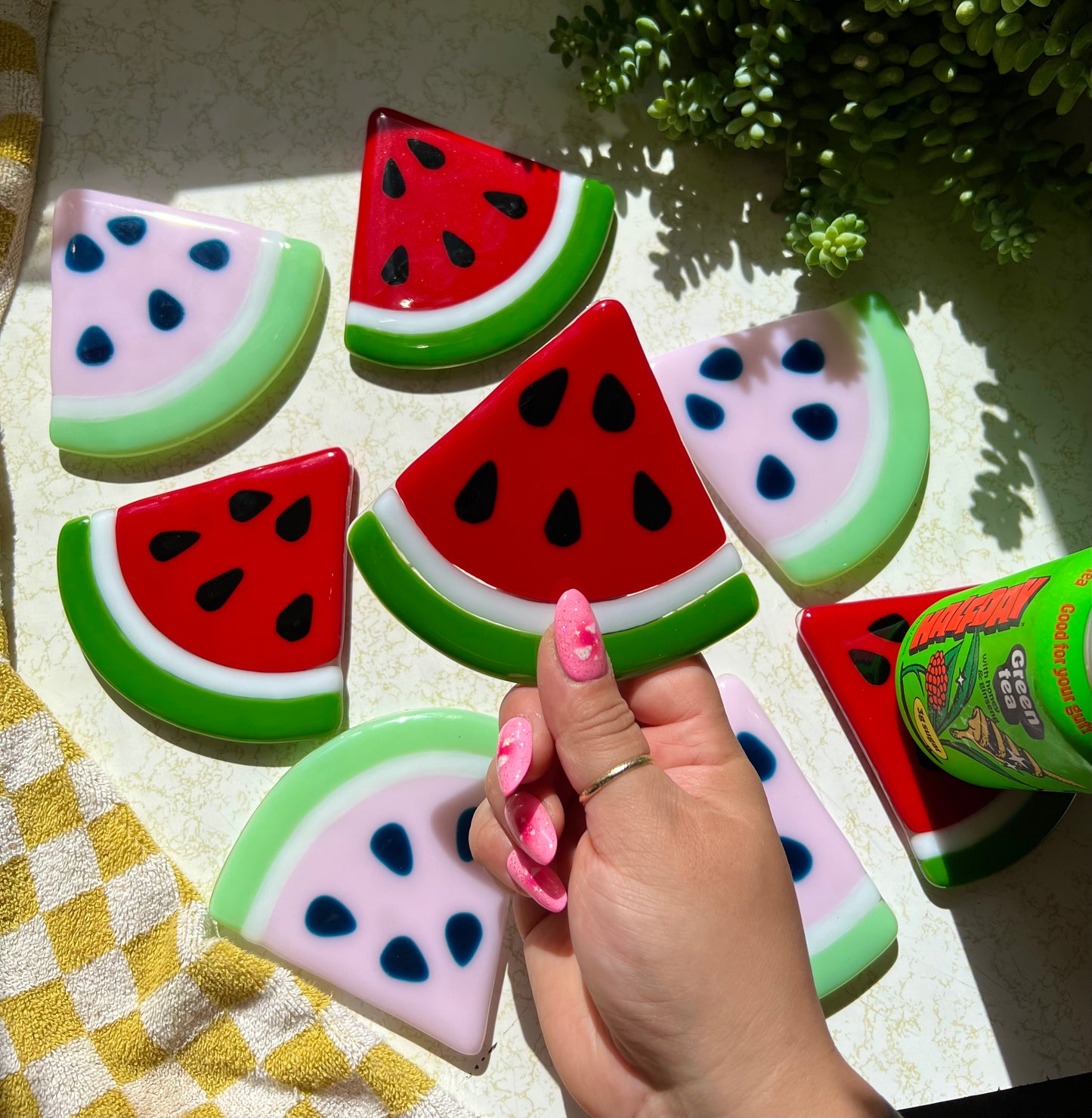 Watermelon slice coaster set