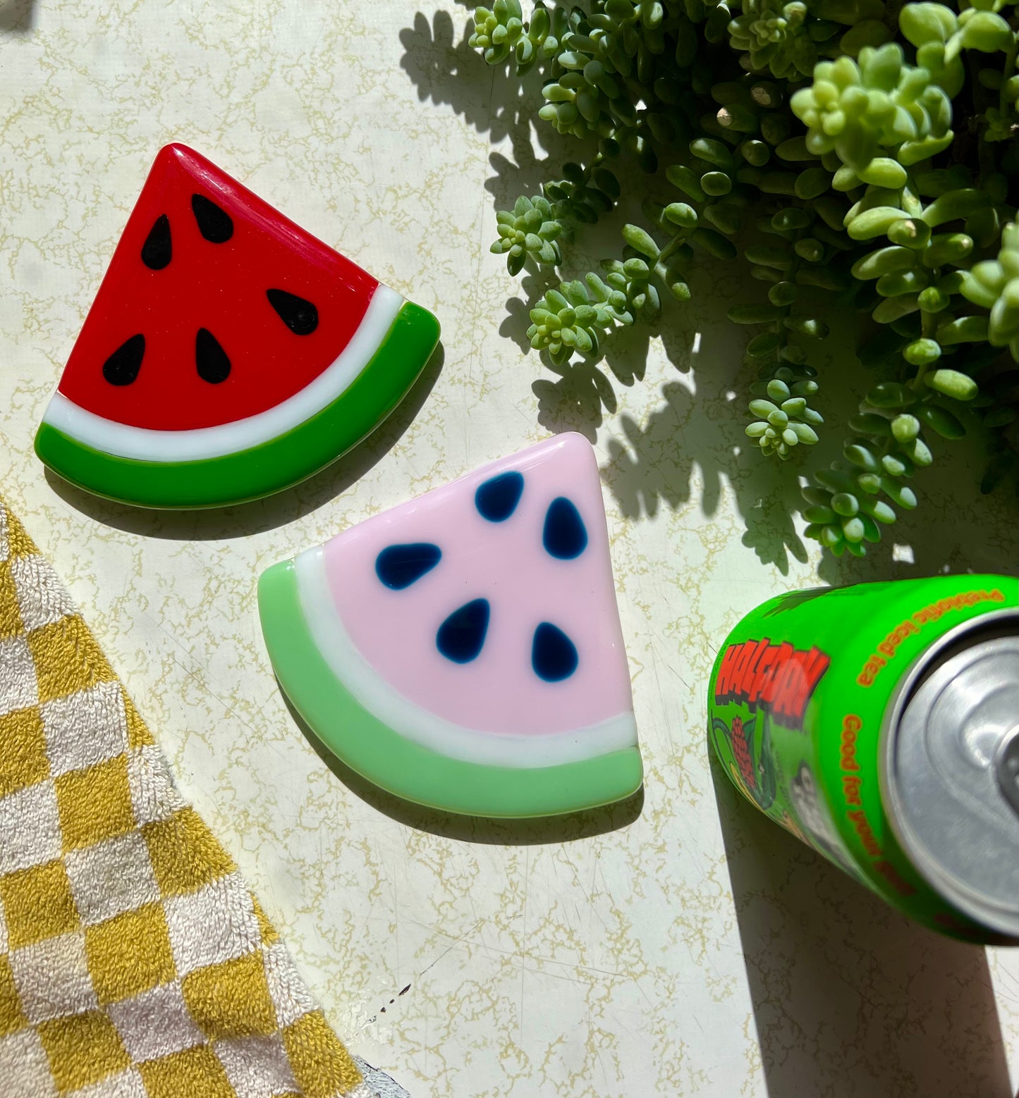 Watermelon slice coaster set