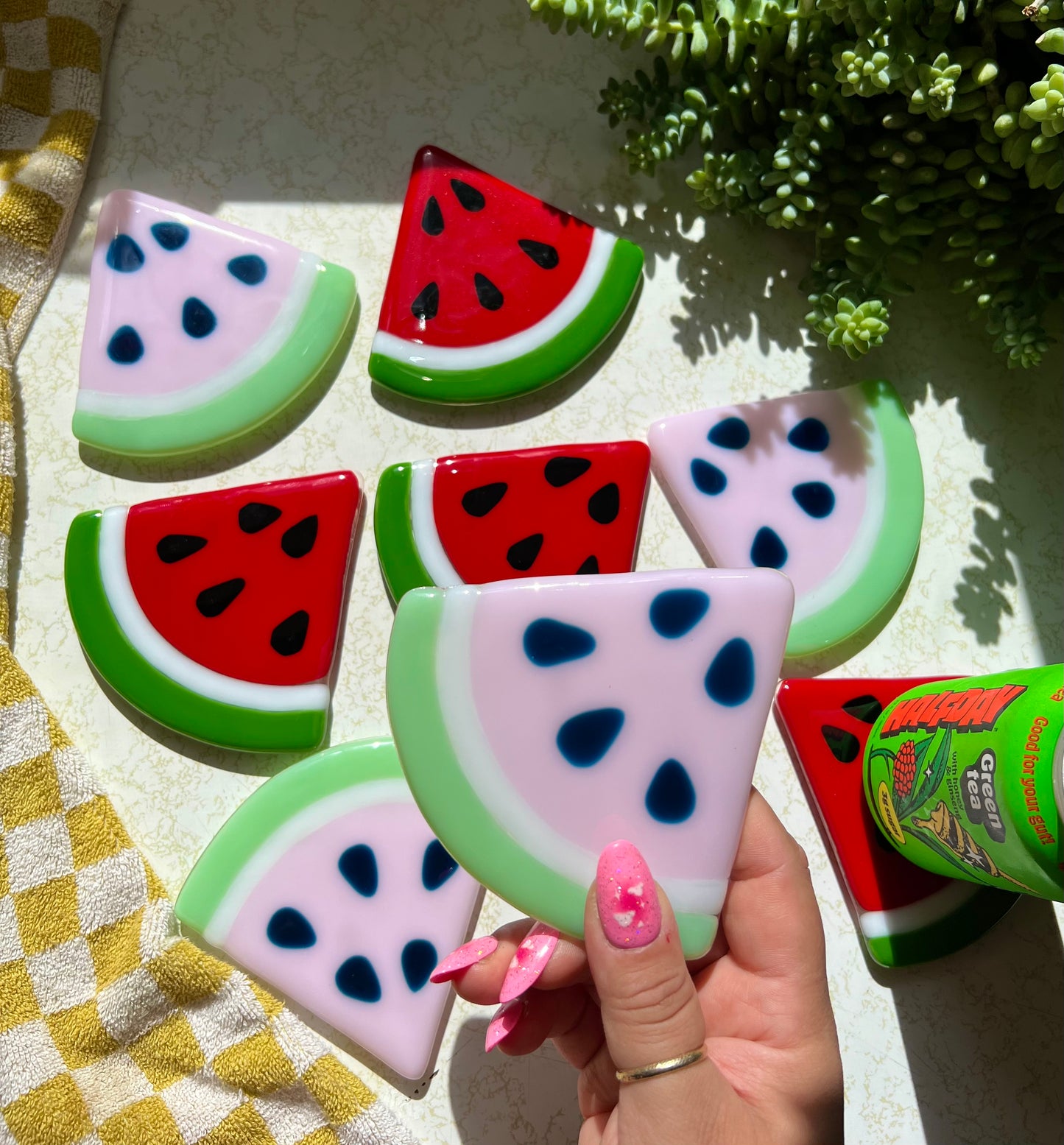 Watermelon slice coaster set