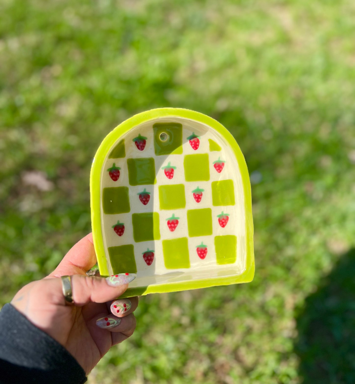 Ceramic strawberry trinket shelf