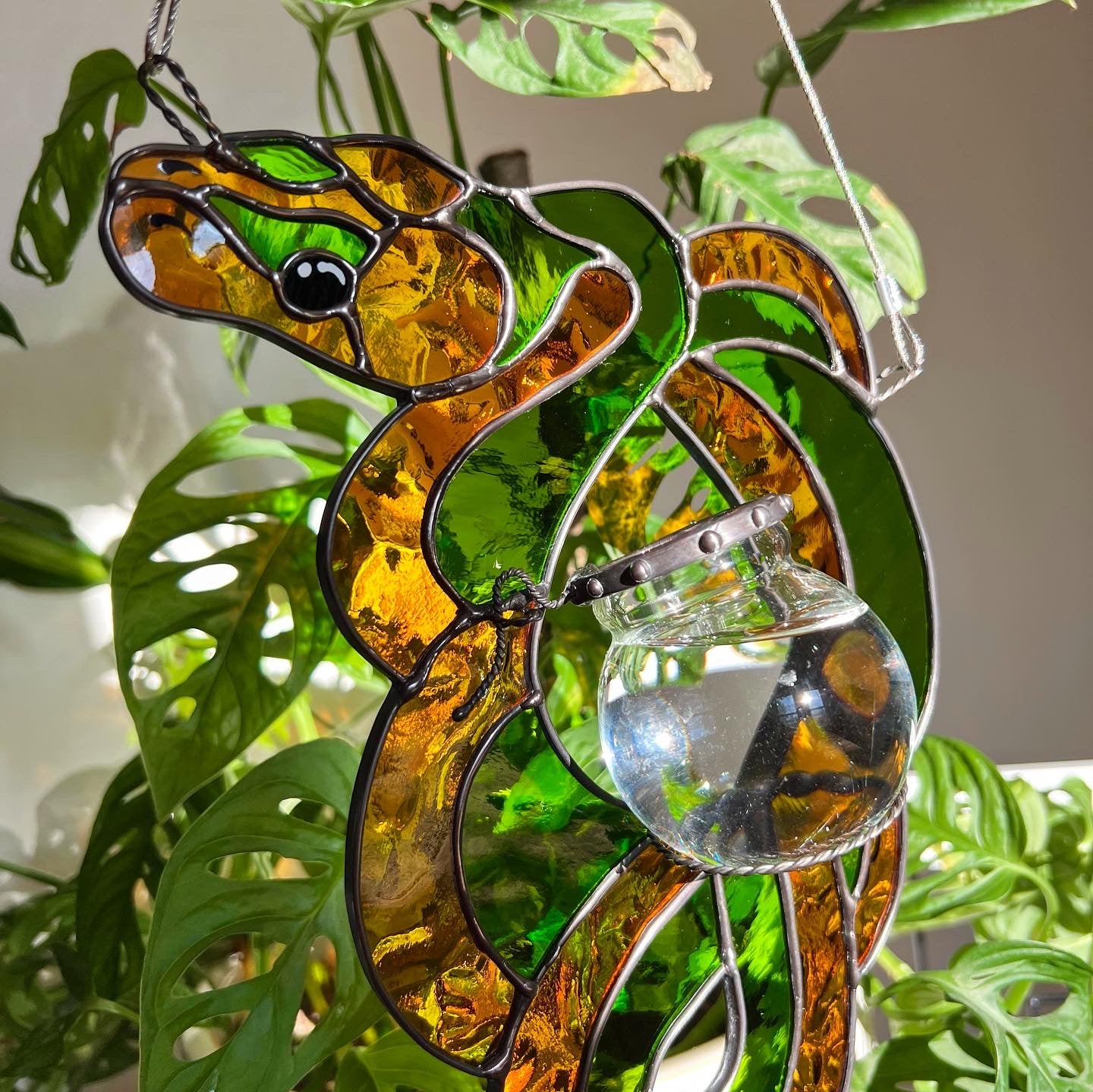 Snake stained outlet glass suncatcher